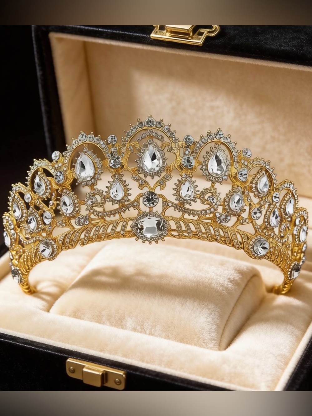 Gold Crystal Tiara Crown - Elegant Women’s Hair Accessory